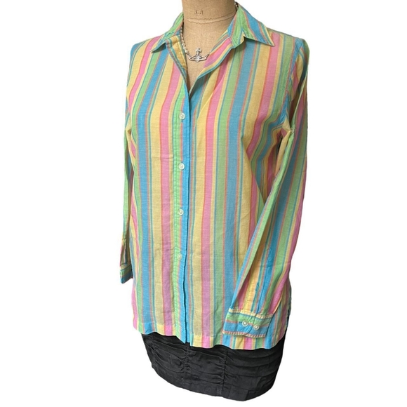 Lauren Ralph Lauren Tops - Ralph Lauren blue, yellow, pink stripe long sleeve button down - womens Size XL